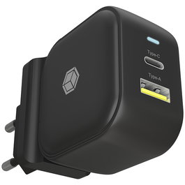 ICY BOX Cargador 38W IB-PS106-PD 2 Puertos USB-A/C con Carga Rápida Quick Charge 3.0 y USB Power Delivery 3.0 para Interior, Negro