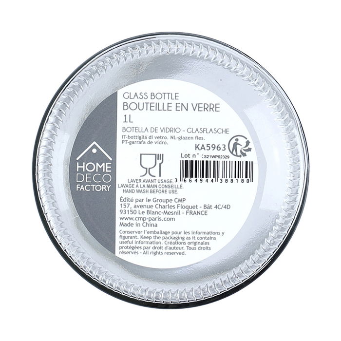 Home Deco Factory Botella con Tapón Corcho 1L Bistrot Vidrio/Cristal Home Deco Factory Botella con Tapón Corcho 1L Bistrot Vidrio/Cristal