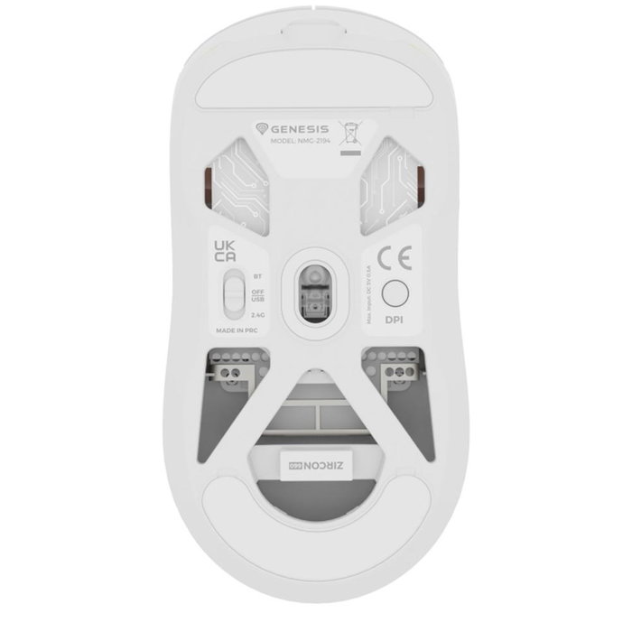 Genesis Ratón Inalambrico Gaming Zircon 660, Sensor Pixart PAW3395, 26000 DPI, Blanco