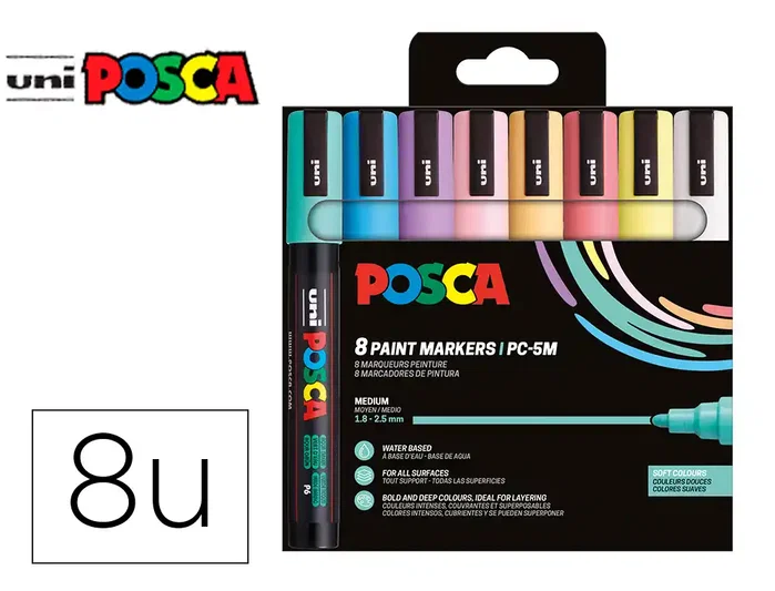 Posca PC-5M Estuche de 8 Colores Pastel con Punta Cónica de 1,8-2,5 mm Posca PC-5M Estuche de 8 Colores Pastel con Punta Cónica de 1,8-2,5 mm