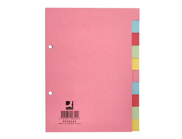 Q-connect Separador Cartulina DIN A5 Juego de 10 Separadores con Pestañas Colores Pastel Certificado Blue Angel y PEFC