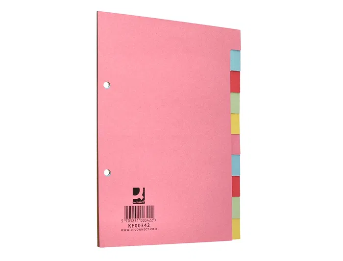 Q-connect Separador Cartulina DIN A5 Juego de 10 Separadores con Pestañas Colores Pastel Certificado Blue Angel y PEFC