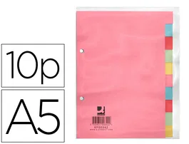 Q-connect Separador Cartulina DIN A5 Juego de 10 Separadores con Pestañas Colores Pastel Certificado Blue Angel y PEFC