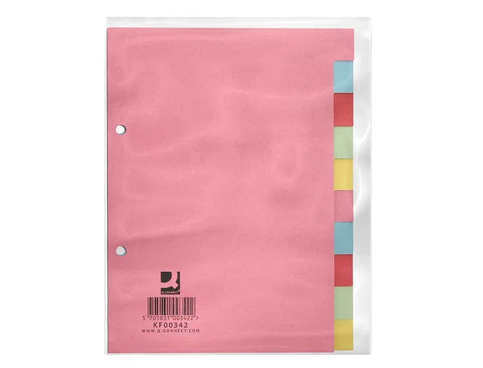Q-connect Separador Cartulina DIN A5 Juego de 10 Separadores con Pestañas Colores Pastel Certificado Blue Angel y PEFC