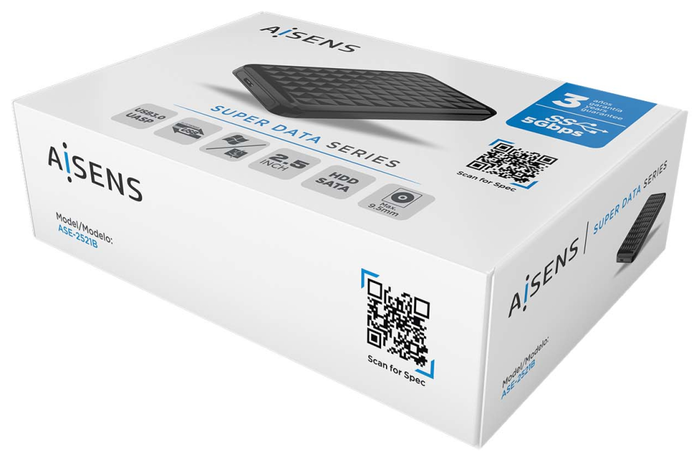 AISENS Caja Externa 2.5'' SATA a USB 3.1 Gen1 Negra ASE-2521B