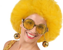 Gafas Redondas Doradas con Bolas Disco para Disfraz Años 70 Adulto - Accesorio Carnaval Fiesta Temática