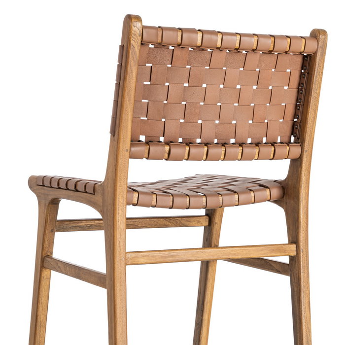 Silla Marrón Madera Teca-Piel Salón 50 X 56 X 87 cm Silla Marrón Madera Teca-Piel Salón 50 X 56 X 87 cm