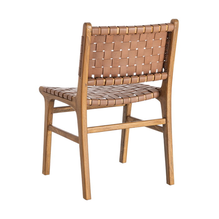 Silla Marrón Madera Teca-Piel Salón 50 X 56 X 87 cm Silla Marrón Madera Teca-Piel Salón 50 X 56 X 87 cm