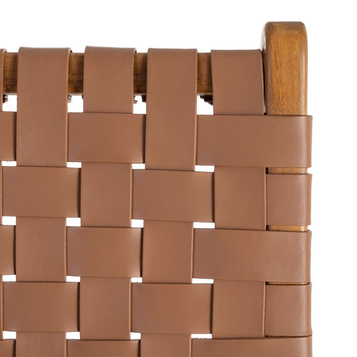 Silla Marrón Madera Teca-Piel Salón 50 X 56 X 87 cm Silla Marrón Madera Teca-Piel Salón 50 X 56 X 87 cm