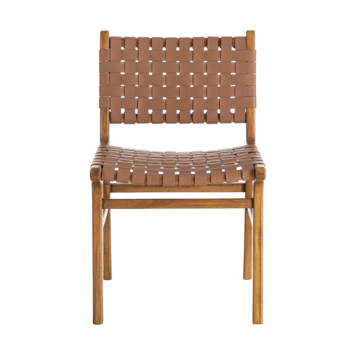 Silla Marrón Madera Teca-Piel Salón 50 X 56 X 87 cm Silla Marrón Madera Teca-Piel Salón 50 X 56 X 87 cm