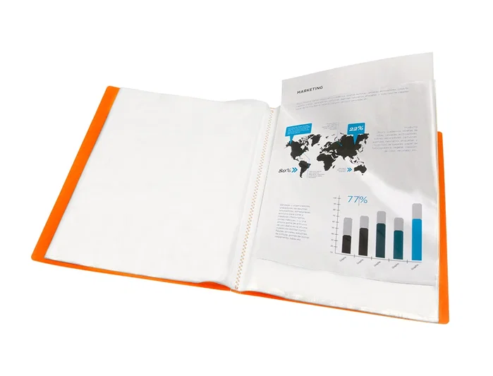 Liderpapel Carpeta con 10 Fundas Polipropileno Traslúcida Naranja Frosty Din A4