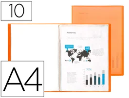 Liderpapel Carpeta con 10 Fundas Polipropileno Traslúcida Naranja Frosty Din A4