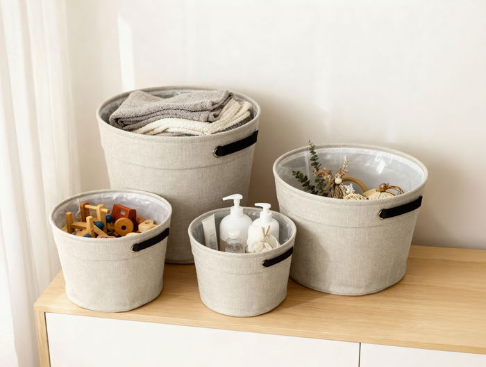 Inde Cesta de Almacenaje Redonda para Organización, Gris, 32 cm x 26 cm x 7.7 cm (12 Unidades)