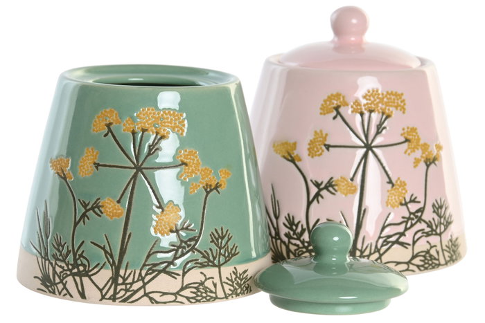 DKD Home Decor Azucarero de Gres Floral Perfume Loving Rosa y Verde DKD Home Decor Azucarero de Gres Floral Perfume Loving Rosa y Verde