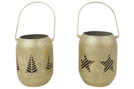 DKD Home Decor Set de 2 Portavelas Metálicos Dorados