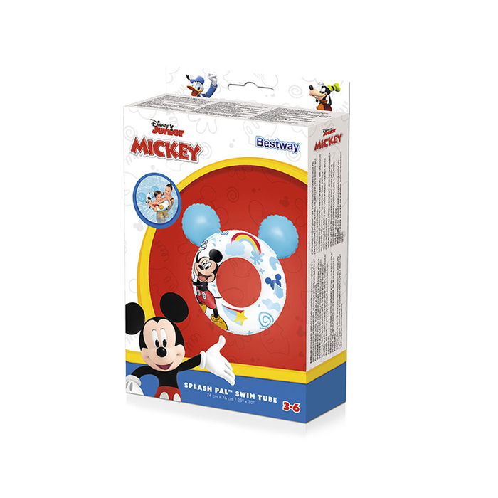 Bestway Flotador Disney Mickey Mouse Con Orejas 74x76 cm +3 a 6 Años Piscina y Playa 09109