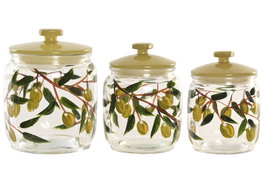 DKD Home Decor Set de 3 Botes de Cristal Olivo 1,5L