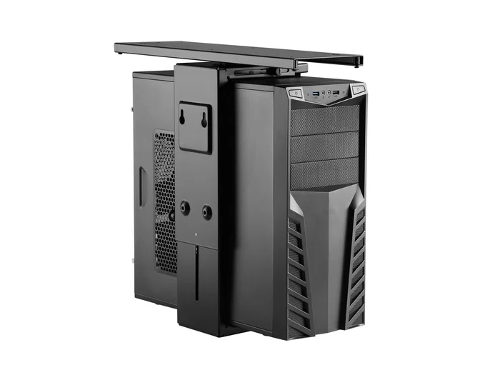 Equip 650892 Soporte para CPU bajo escritorio giratorio 360°, de acero color negro, capacidad máxima 10 kg