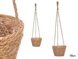 Giftdecor Maceta Colgante Cónica Esparto Natural 15 cm Alto x 60 cm con Maceta Interna de 15x15x12.5 cm (Set de 18)