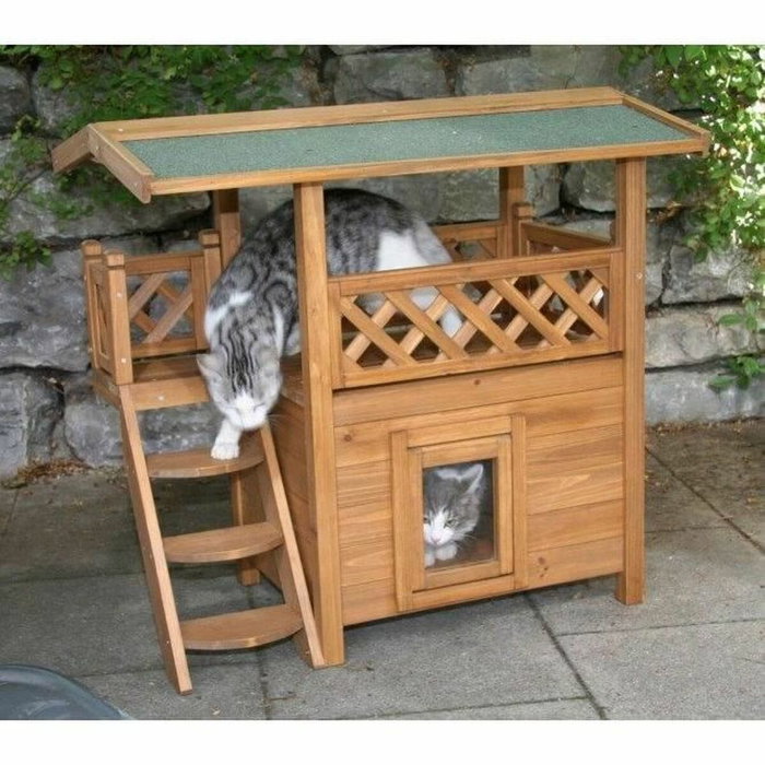 Kerbl Lodge Casa para gatos - Madera - Marrón / Verde - 77 x 50 x 73 cm