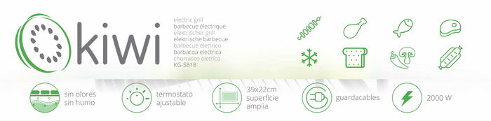 Kiwi Asador Eléctrico 2000W con Patas - Dimensiones 47.5x34 cm (3 Unidades)