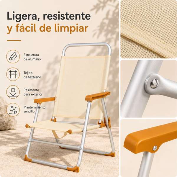 JugaToys Silla de playa de aluminio fija en color arena