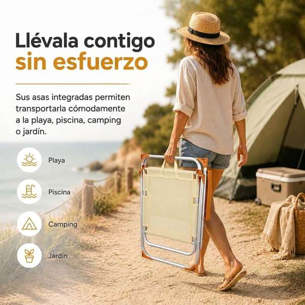 JugaToys Silla de playa de aluminio fija en color arena