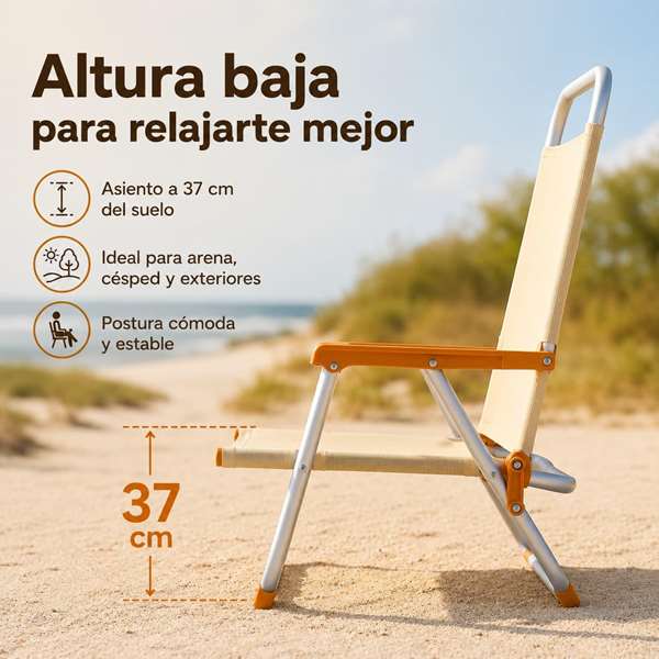 JugaToys Silla de playa de aluminio fija en color arena