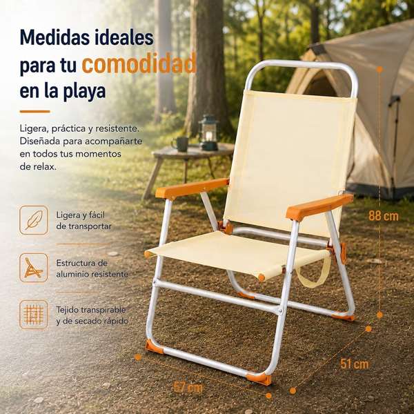 JugaToys Silla de playa de aluminio fija en color arena