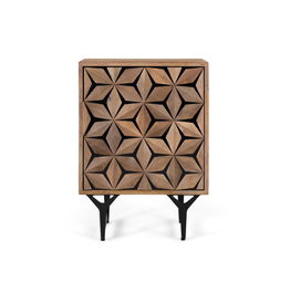 GINER Y COLOMER Mesita Auxiliar Madera de Mango con Diseño Geométrico y Base en Hierro Negro