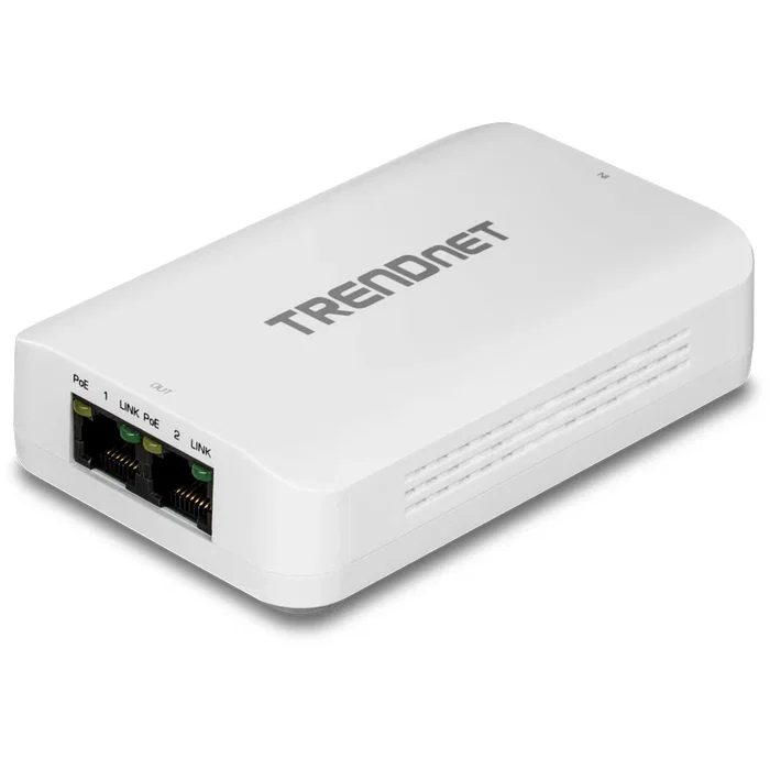TRENDnet TPE-BE200 Extensor/Ampliador de Red 2 Puertos Gigabit PoE++ 60W, Extiende Distancia hasta 200m para 2 Dispositivos PoE+ 30W, Blanco