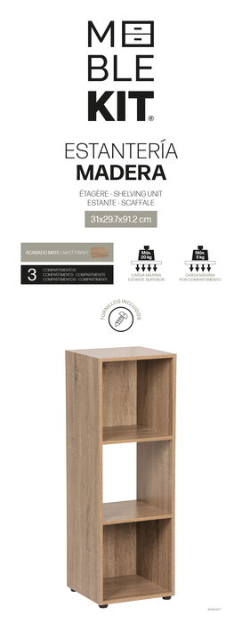 Inde Estantería Cubo 3 Compartimentos Mueblekit, Estante Modular, 31x29.7x91.2 cm (2 Unidades) Inde Estantería Cubo 3 Compartimentos Mueblekit, Estante Modular, 31x29.7x91.2 cm (2 Unidades)