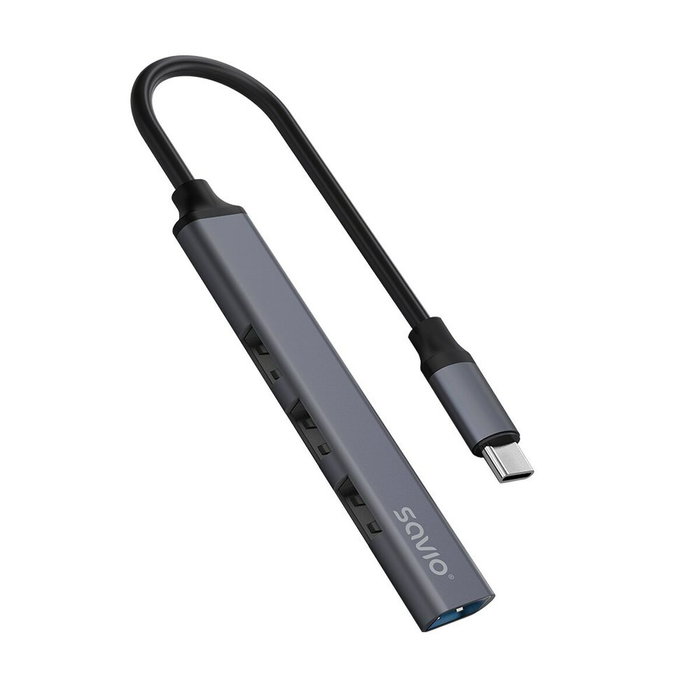 Concentrador usb-c savio ak-71 - 3 x usb-a 2.0, 1 x usb-a 3.0, 4 en 1, 5 gbps