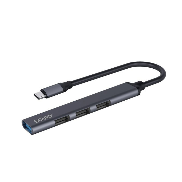 Concentrador usb-c savio ak-71 - 3 x usb-a 2.0, 1 x usb-a 3.0, 4 en 1, 5 gbps