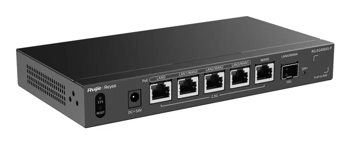 Ruijie RG-EG406XS-P Router VPN con 5 puertos 2.5GbE, 4 PoE+ y 1x10GE SFP+