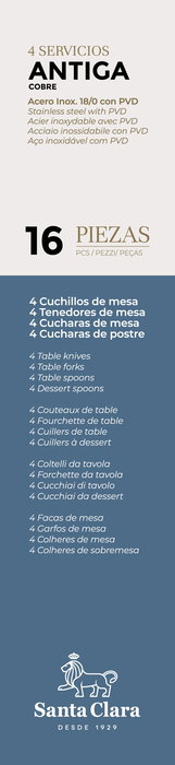 Santa Clara Cubertería de Acero Inoxidable 16 Piezas Antiga Cobre - 28,4 cm de Alto (6 Unidades)