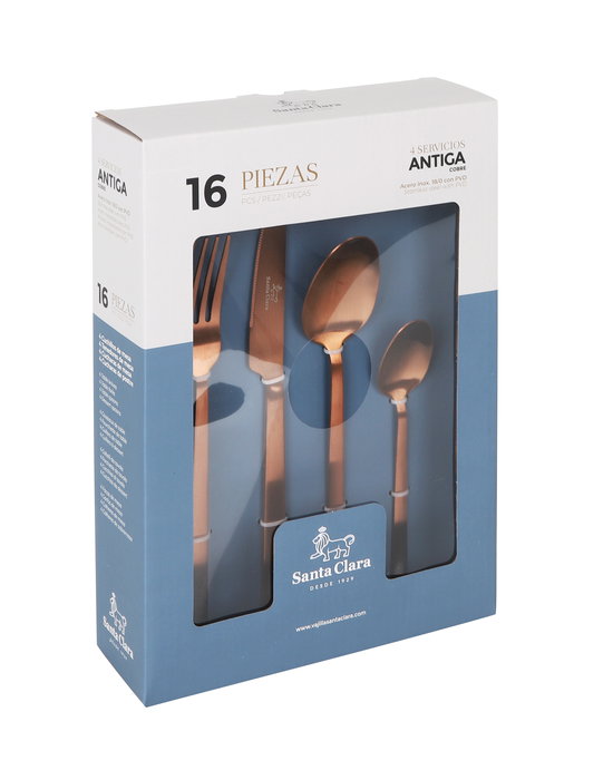 Santa Clara Cubertería de Acero Inoxidable 16 Piezas Antiga Cobre - 28,4 cm de Alto (6 Unidades)