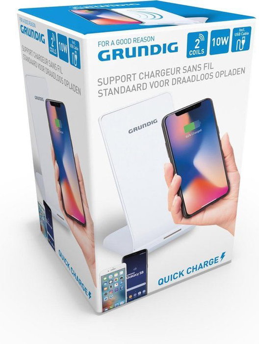 Grundig Base de Carga Inalámbrica con Soporte para Móvil, 10 W, Carga Rápida Qi, Compatible con Smartphones