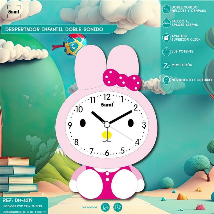 SAMI Despertador Infantil Muñeco Conejo con Melodía, Despertador Sami infantil muñeco conejo melodía/ca