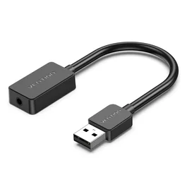 Vention CDZB0 Tarjeta de Sonido Externa USB - 1x Jack 3.5mm Hembra, 16 bit, Plug & Play, Negro, Compatible con Windows, Mac, Linux