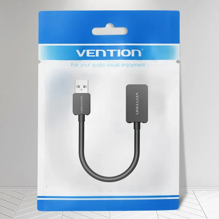 Vention CDZB0 Tarjeta de Sonido Externa USB - 1x Jack 3.5mm Hembra, 16 bit, Plug & Play, Negro, Compatible con Windows, Mac, Linux