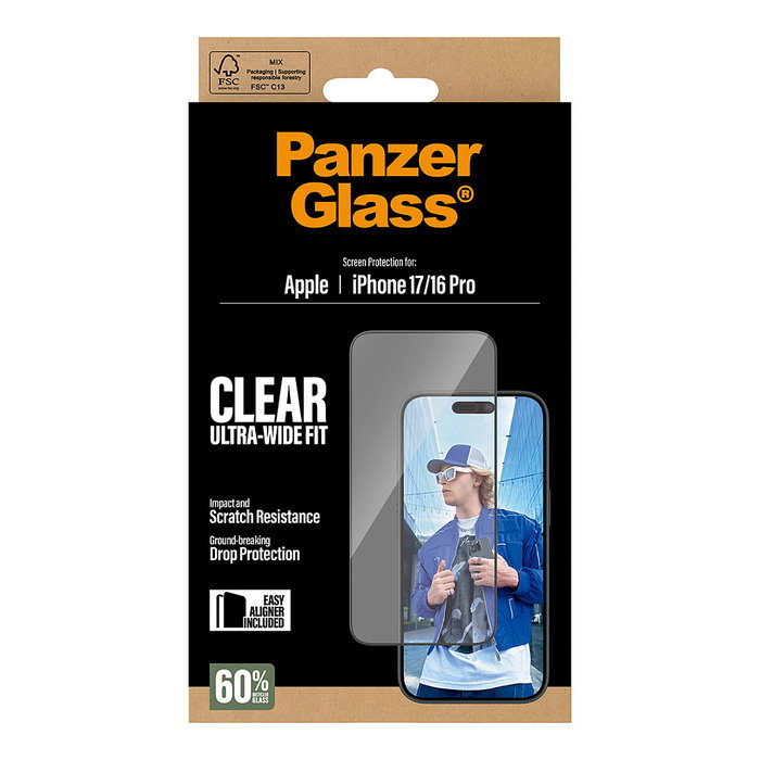 PanzerGlass Protector de Pantalla Ultra-Wide Fit con EasyAligner para iPhone 17 y iPhone 16 Pro