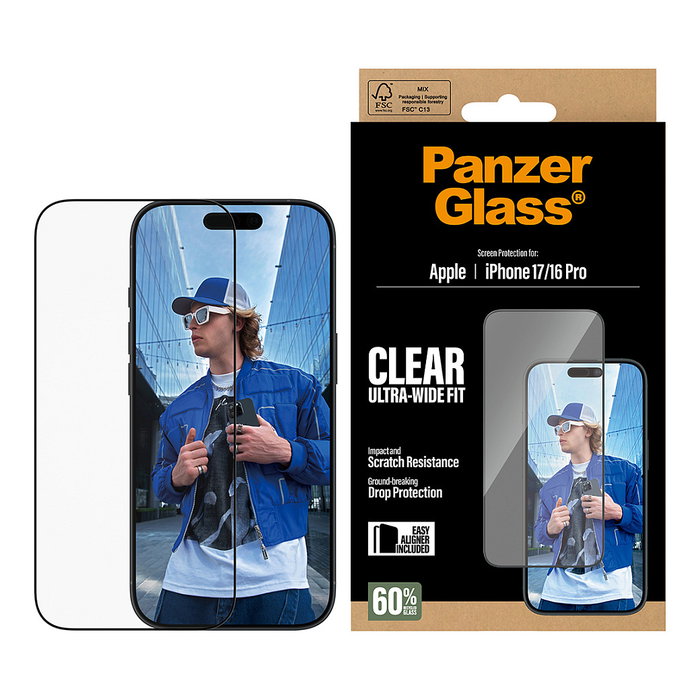 PanzerGlass Protector de Pantalla Ultra-Wide Fit con EasyAligner para iPhone 17 y iPhone 16 Pro