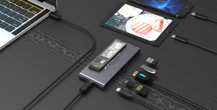 Phoenix 7 en 1 Hub Multifunción USB-C para SSD M.2 NVMe 2280, con 2x USB 3.0, HDMI 4K@30Hz, Lector SD/TF y PD 60W - Compatible con Mac M1/M2 Phoenix 7 en 1 Hub Multifunción USB-C para SSD M.2 NVMe 2280, con 2x USB 3.0, HDMI 4K@30Hz, Lector SD/TF y PD 60W - Compatible con Mac M1/M2