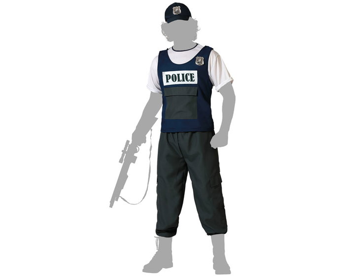 Disfraz de Policía Hombre Adulto - Chaleco, Gorra, Camiseta y Pantalón - Talla XL - Negro/Azul Disfraz de Policía Hombre Adulto - Chaleco, Gorra, Camiseta y Pantalón - Talla XL - Negro/Azul