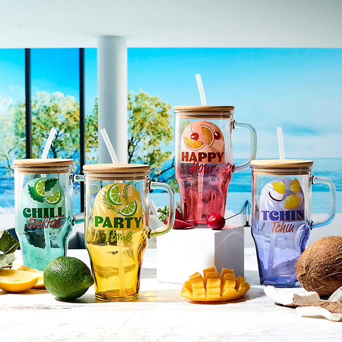Cook Concept Mini Mug Miami Botella de Vidrio con Tapa de Bambú 650 ml