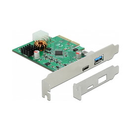 DeLOCK Tarjeta PCIe x4 a USB Type-C con PD y USB-A 10 Gbps (USB 3.2 Gen 2), Perfil bajo, PCIe 3.0 para PC