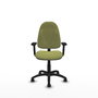 Silla de oficina Algarra con mecanismo Contacto permanente básico tapizada con Tela color Verde oliva. Equipada con Base poliamida negra, Brazos 2D y Ruedas autofrenantes