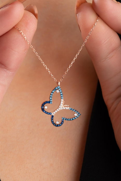 Heliophilia Silver NRZ999033 Collar de Plata de Ley 925 Baño Oro Rosa con Piedra Circón Azul Marino