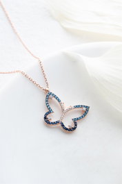 Heliophilia Silver NRZ999033 Collar de Plata de Ley 925 Baño Oro Rosa con Piedra Circón Azul Marino